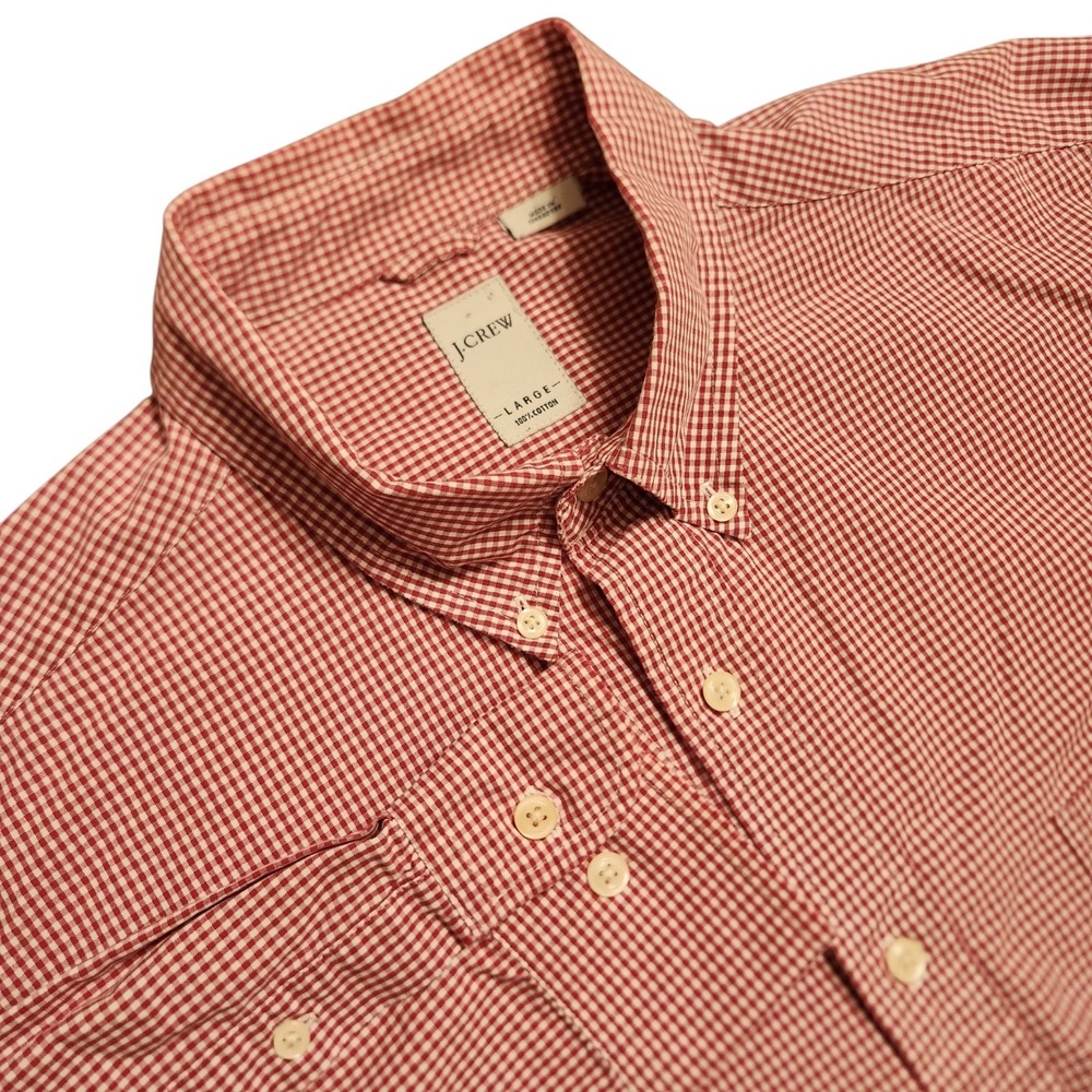 J. Crew Vintage Red Gingham Micro-Check Button-Up Long-Sleeve Shirt 90s Size L